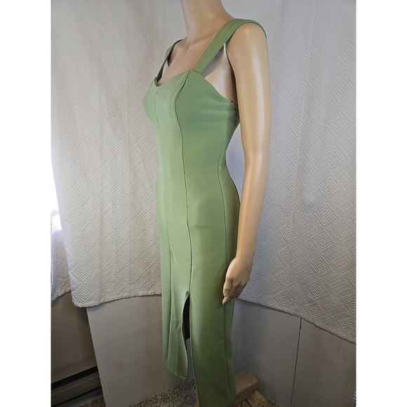 Abercrombie & Fitch Small Corset Midi Dress Stretch Sage Green Slit Occasion - Picture 8 of 10